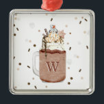 Chocolate Christmas Snowman Milkshake Monogram Metal Ornament<br><div class="desc">Illustration of a chocolate Christmas themed extreme milkshake topped with sprinkles,  hot fudge,  chocolate chips,  marshmallow shaped snowman,  whipped cream,  and a snowflake shaped Christmas cookie.  Monogram with initial.</div>