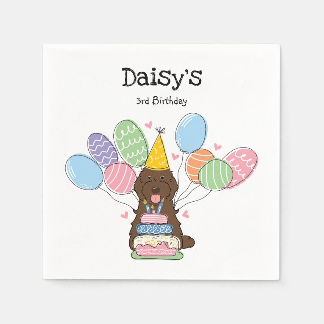 Chocolate Cockapoo Cavapoo Birthday Party Paper Napkin (Front)