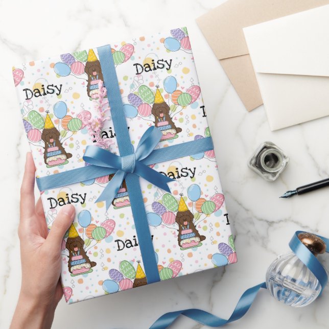 Chocolate Cockapoo Cavapoo Dog Birthday Wrapping Paper (Gifting)