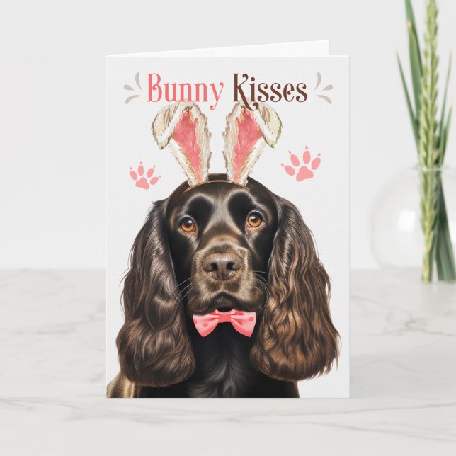 Chocolate Cocker Spaniel in Bunny Ears for Easter Holiday Card (Front)