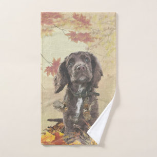 Chocolate cocker spaniel puppy bath towel set