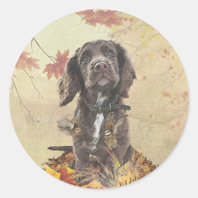 Chocolate cocker spaniel puppy     classic round sticker (Front)