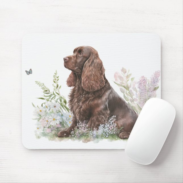 Chocolate Cocker Spaniel with Butterfly Mouse Pad (With Mouse)
