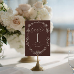 Chocolate Cocoa Old Money Wedding Table Number