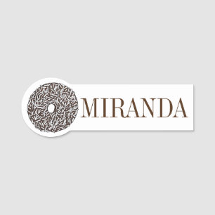 Chocolate Coconut Doughnut Doughnut Shop Bakery Name Tag