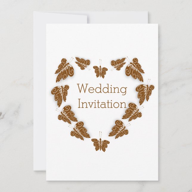 Chocolate Coloured Butterflies Design Wedding Invitation (Front)