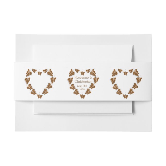 Chocolate Coloured Butterflies Design Wedding Invitation Belly Band (Front Example)