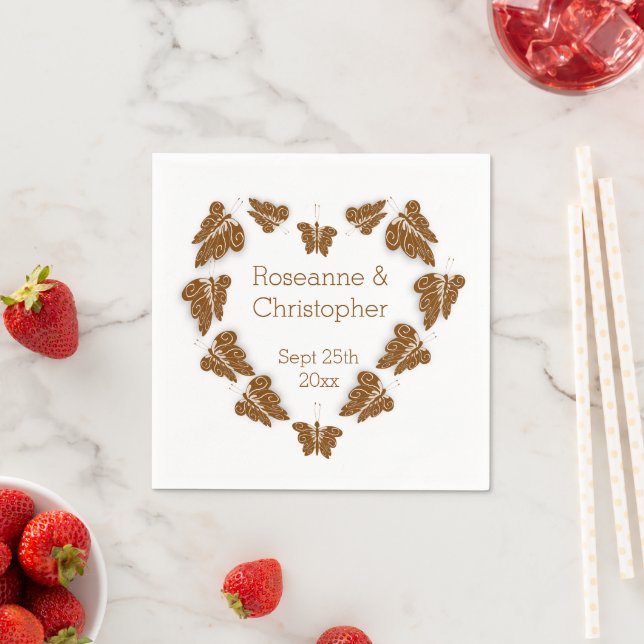 Chocolate Coloured Butterflies Design Wedding Napkin (Insitu)