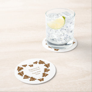 Chocolate Coloured Butterflies Design Wedding Round Paper Coaster