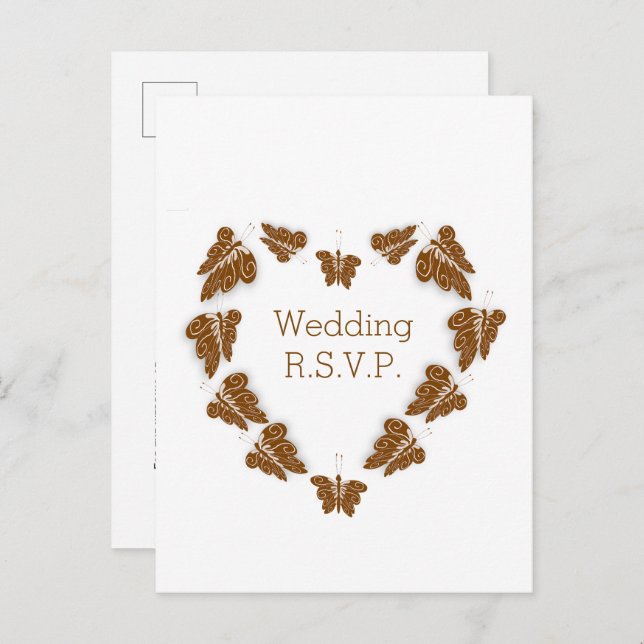 Chocolate Coloured Butterflies Design Wedding RSVP Invitation Postcard (Front/Back)