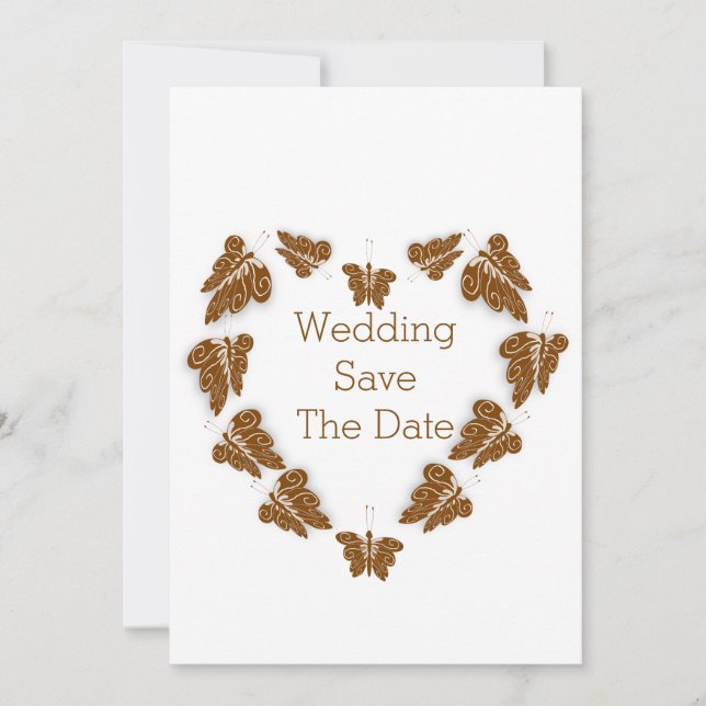 Chocolate Coloured Butterflies Design Wedding Save The Date (Front)