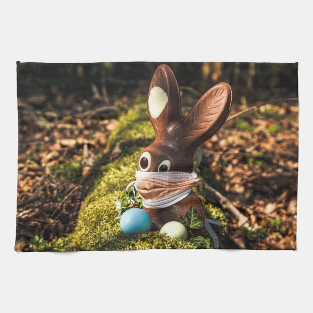 Chocolate Corona Easter Bunny Tea Towel (Horizontal)
