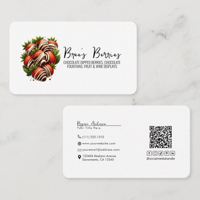 Chocolate Covered Dipped Strawberries Berries Business Card (Front/Back)