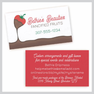 chocolate covered dipped strawberry chef catering business card