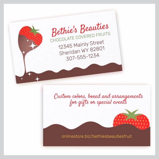 chocolate covered dipped strawberry confections business card (Creator Uploaded)