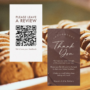 Chocolate Cream Script Leave a Review QR Code Business Card