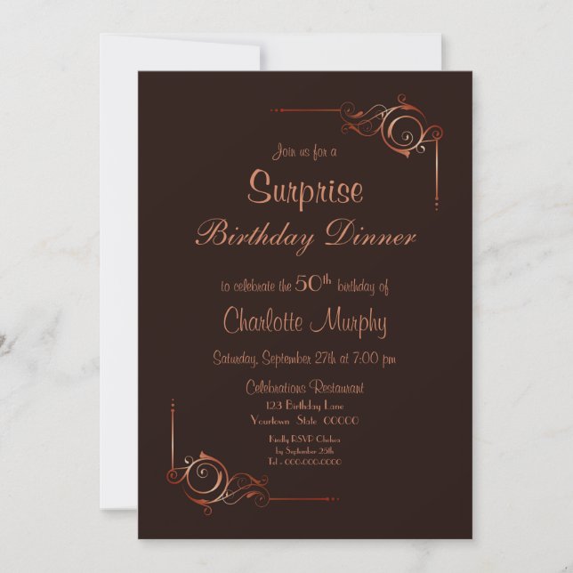 Chocolate & Cream Surprise 50th Birthday Dinner Invitation (Front)