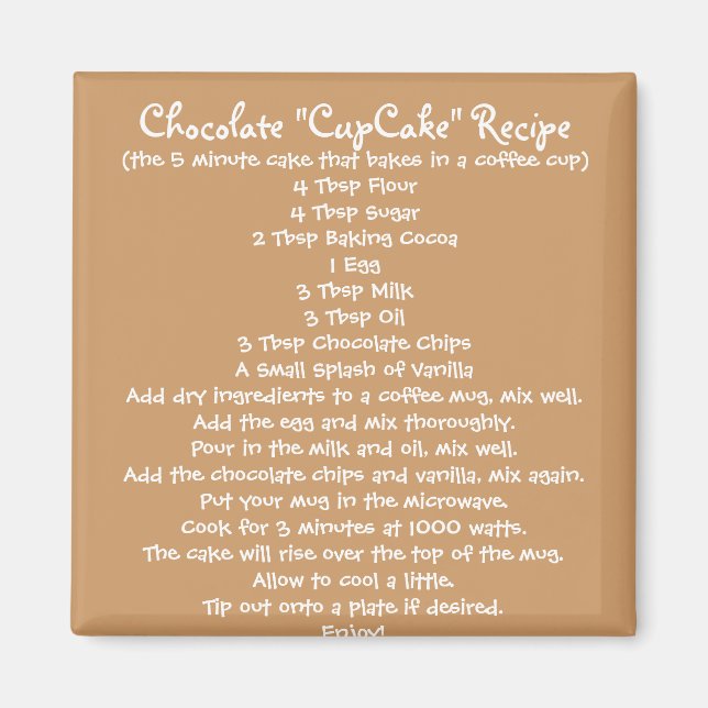 Chocolate "Cup Cake" in a Mug Recipe - Magnet (Front)