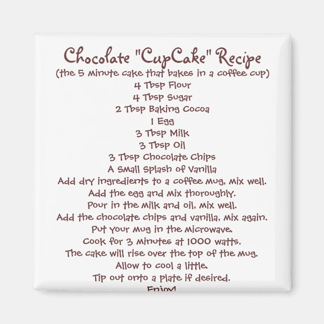 Chocolate "Cup Cake" in a Mug Recipe - Magnet (Front)