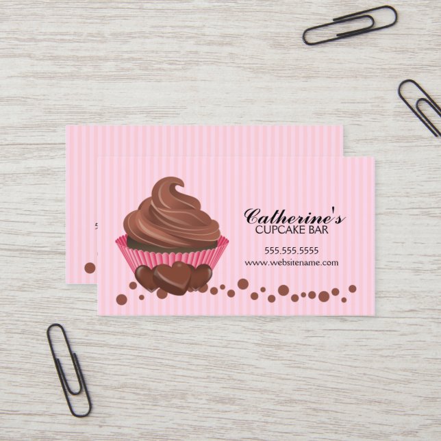 Chocolate Cupcake Bakery Business Card (Front/Back In Situ)