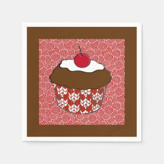 Chocolate Cupcake on Red and White Pattern Napkin