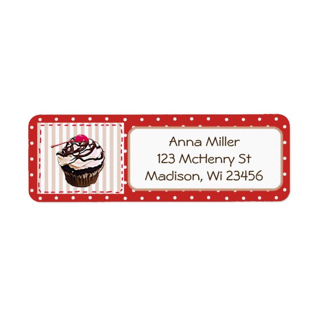 Chocolate Cupcake Red Polka Dot Whimsical Labels (Front)