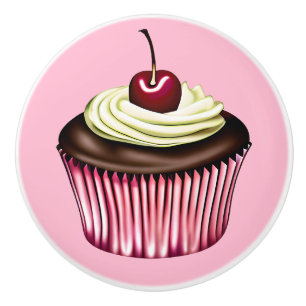 Chocolate Cupcake with a Cherry on Top Ceramic Knob