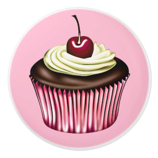 Chocolate Cupcake with a Cherry on Top  Ceramic Knob
