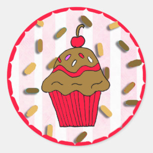 Chocolate Cupcake with Candy Sprinkles Classic Round Sticker