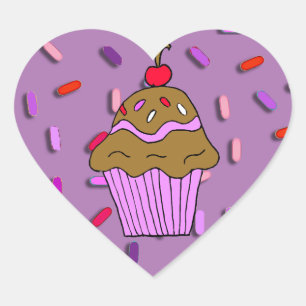 Chocolate  Cupcake with Candy Sprinkles Heart Sticker
