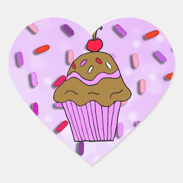 Chocolate  Cupcake with Candy Sprinkles Heart Sticker (Front)