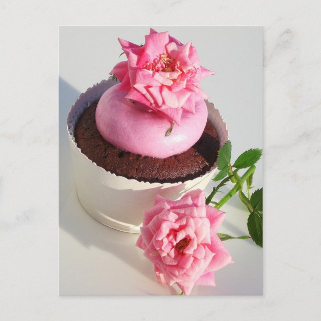 Chocolate Cupcake with Pink Rose Postcard (Front)