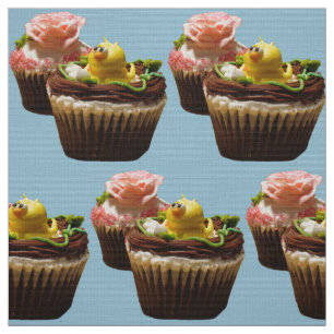 Chocolate Cupcakes Bird & Rose Poly Weave Fabric