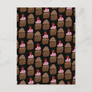Chocolate Cupcakes Pattern Happy Birthday Postcard