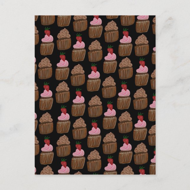 Chocolate Cupcakes Pattern Happy Birthday Postcard (Front)