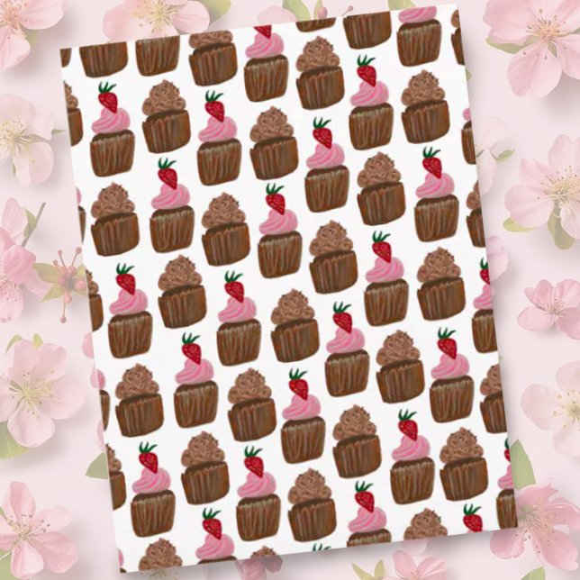 Chocolate Cupcakes Pattern Happy Birthday Postcard (Fun chocolate cupcakes custom watercolor postcard perfect for birthdays)