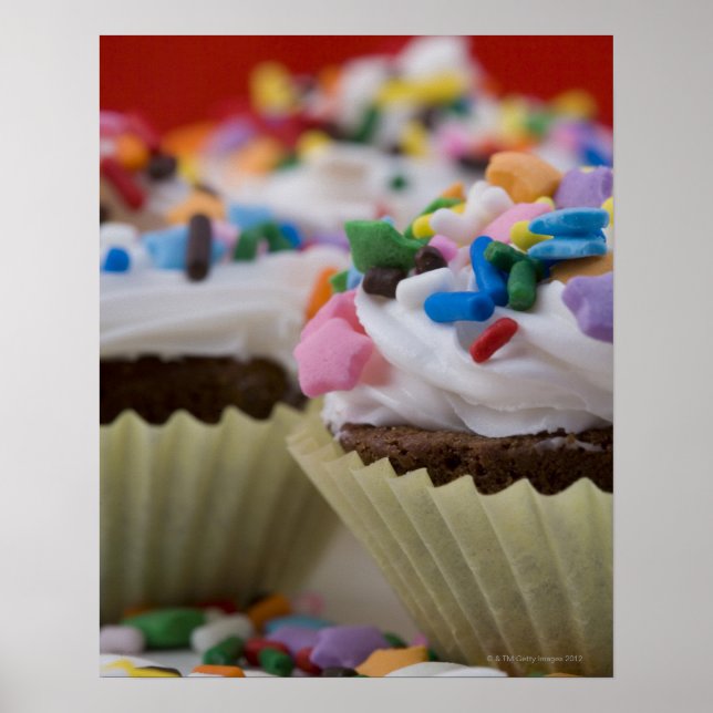 Chocolate cupcakes with icing and sprinkles, poster (Front)