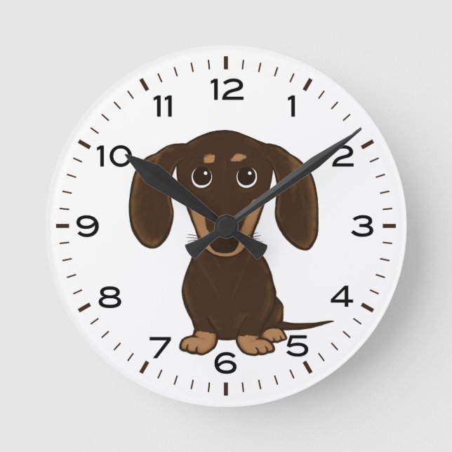 Chocolate Dachshund Cute Wiener Dog Round Clock (Front)