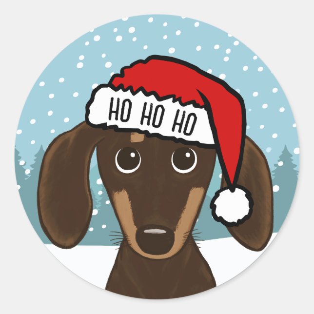 Chocolate Dachshund Santa Cute Wiener Dog Custom Classic Round Sticker (Front)