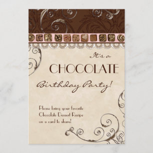 Chocolate Damask Swirl Birthday Party Invitation