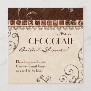 Chocolate Damask Swirl Bridal Shower Invitation