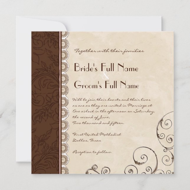 Chocolate Damask Swirl Bridal Shower Invitation (Front)