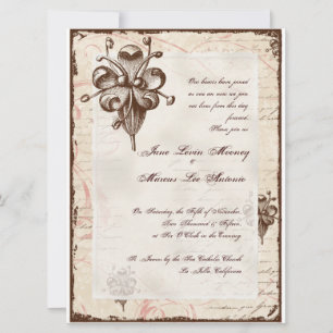 Chocolate Damask Swirl Wedding Card Invite