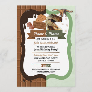 Chocolate & Dinosaur ANY AGE birthday Joint Party Invitation