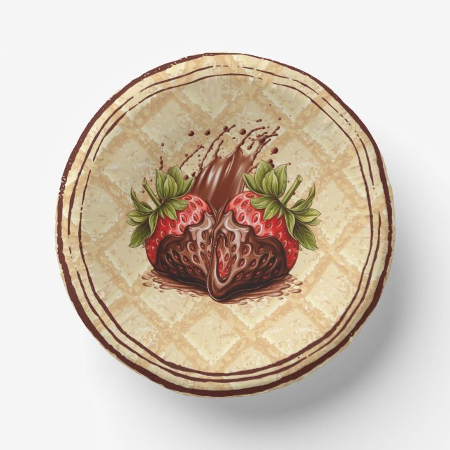 Chocolate Dip Strawberry Waffle Cone Party Paper Plate (Front)