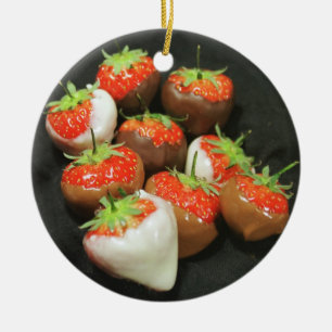 Chocolate dipped strawberries ceramic ornament