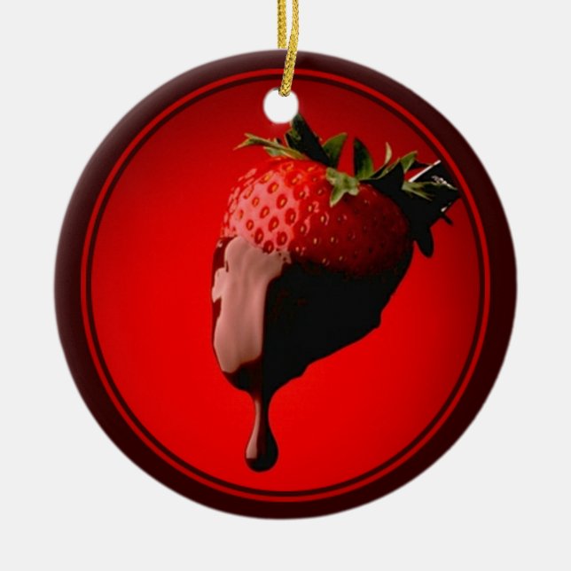 Chocolate Dipped Strawberry Ceramic Tree Decoration (Front)