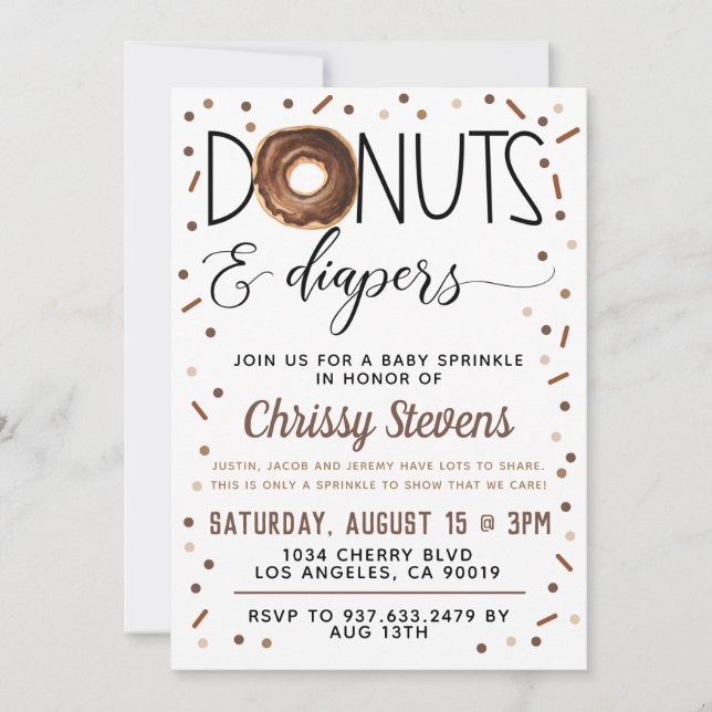 Chocolate Doughnut Baby Sprinkle Shower Invitation (Front)