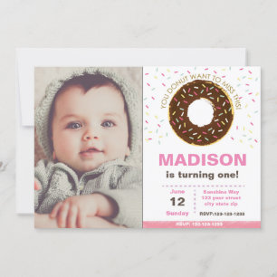 Chocolate Doughnut Birthday invitation with photo