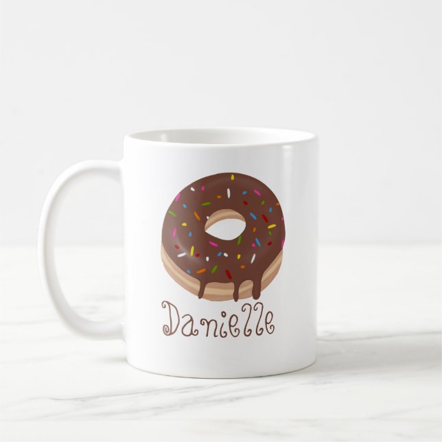 Chocolate Doughnut Custom Name Coffee Coffee Mug (Left)